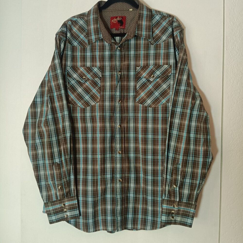 Rodeo Western Plaid Shirt XXL Y2K Pearl Snap Retro Core Cowboy Modern Vtg Look